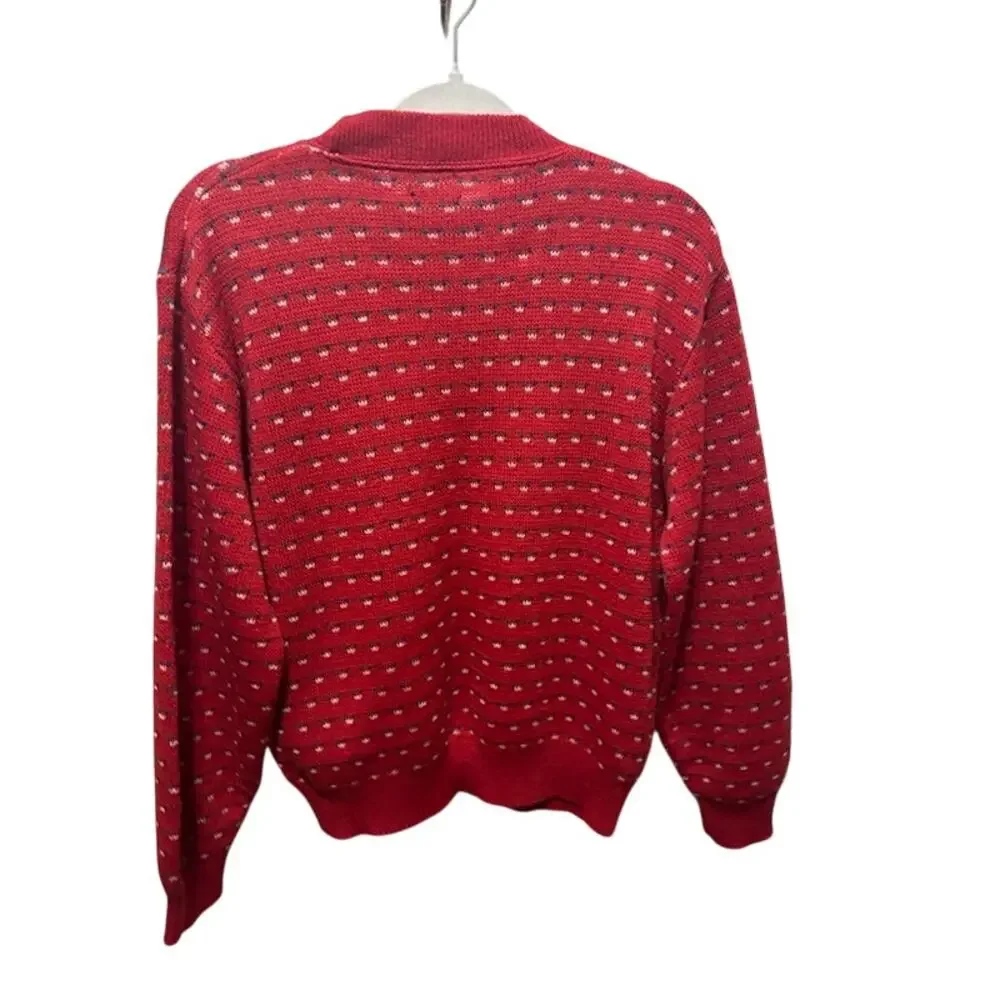 Vintage James River Traders 100% Wool Sweater Red w Blue and White Mens Medium